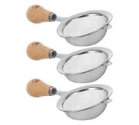 SOLUSTRE Passoire à Mailles Fines Tamis Facile à Nettoyer en Acier Inoxydable avec Poignée en Bois Ergonomique, Lot de 3 pour Filtrer Huile et Jus Set de Cuisine