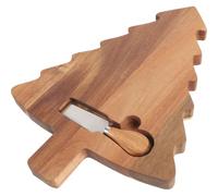 SOLUSTRE Planche à Découper en Bois en Forme D'arbre de Fête avec Couteau et Fourchette, Plateau de Service Décoratif pour Fromage et Charcuterie, pour Différentes Occasions