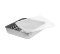 SOLUSTRE Plat à Rôtir Design Multifonction et Gain de Place en Acier Inoxydable avec Couvercle et Grille, Rectangulaire, Panier à Griller Allant au Four pour Cuisson et Pâtisserie