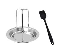 SOLUSTRE Support de Barbecue avec Brosse en Silicone en Acier Inoxydable Plateau Antiadhésif pour Poulet Rôti pour Activités de Camping en Plein Air