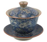 SOLUSTRE Tasse à Thé Design Artistique Élégant avec Couvercle en Céramique Bleue Bol à Thé Chinois Traditionnel Facile à Utiliser pour Tea Time ou Collection