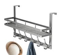 Solution de rangement sur porte avec panier et crochets ainsi qu'un solide | Porte-serviettes de porte pour vêtements, sac, manteau, serviette, salle de bain, et