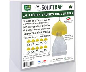 SOLUTRAP - 10 Pièges universels Jaunes - Ecologique et économique - Mouches - Guêpes - Frelons - Mouche de l'olivier