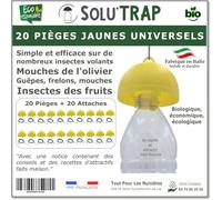 SOLUTRAP - 20 Pièges universels Jaunes - Ecologique et économique - Mouches - Guêpes - Frelons - Mouche de l'olivier