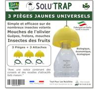 SOLUTRAP - 3 Pièges universels Jaunes - Ecologique et économique - Mouches - Guêpes - Frelons - Mouche de l'olivier