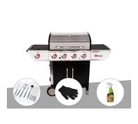 Barbecue à gaz avec chariot Manhattan 450GPI + plancha + Malette de 8 accessoires inox + Gant de protection + Dégraissant pour barbecue