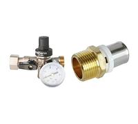SOMATHERM FOR YOU - Bloc réducteur 3-en-1 intégrant 1 réducteut à piston + 1 clapet anti-retour NF + 1 Vanne à écrou tournant - Mâle 20/27 + 1 Manomètre & Raccord droit Mâle à sertir - Mâle 20/27
