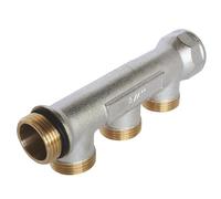 SOMATHERM FOR YOU, Collecteur de distribution 3 sorties coniques Easy Lock 3/4" en laiton nickelé, étanchéité par joint torique, idéal pour installations sanitaires et chauffage