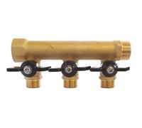 SOMATHERM FOR YOU, Collecteur laiton 3 départs Mâle 15/21, Entrée Femelle 20/27, Sortie Mâle 20/27, Mini-vannes 1/4 tour, 10 bar, 90°C, idéal pour installations sanitaires et chauffage
