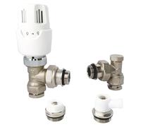 SOMATHERM FOR YOU, Kit thermostatique équerre nickelé 1/2" pour radiateurs - Comprend robinet thermostatique, coude de réglage, purgeur d'air et robinet de vidange orientable