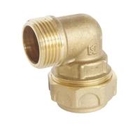 SOMATHERM FOR YOU, Raccord coudé laiton à serrage extérieur pour tube PE Ø25 mm, mâle 3/4", étanchéité optimale, pression 20 bars, température +5°C à +80°C, norme ACS