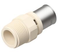 SOMATHERM FOR YOU, Raccord droit à sertir multicouche en PPSU, résistant à 134°C, avec fenêtre de contrôle et triple joint torique, Ø20-M20/27, EN 21003