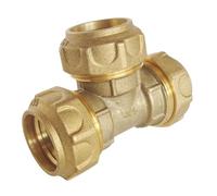 SOMATHERM FOR YOU, Raccord laiton Té égal à Serrage Extérieur pour tube PE Ø25 mm - Triple raccordement semi-rigide - Pression 20 bars - Température +5°C à +80°C - Étanchéité optimale