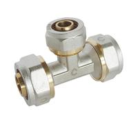 SOMATHERM FOR YOU, Té réduit à visser pour tube multicouche Ø20-Ø16-Ø20, raccord facile sans outil, étanchéité par joints toriques, pression max 10 bars, température 5°C à 90°C