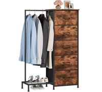 Somdot Commode avec Penderie, 5 Tiroirs en Tissu, Marron | Meuble Penderie pour Chambre Entrée, Cadre en Acier Robuste, Dessus Étanche, Glissières Fluides, 30P x 79l x 114,5H