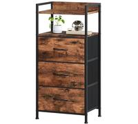 Somdot Commode Chambre, Meuble de Rangement Haute en Tissu avec Cadre en Acier, Chiffonnier pour Adult Salon Couloir Entrée Placard, 29P x 38,7l x 77,6H (3 Tiroirs), imprimé Grain de Bois