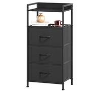 Somdot Commode Chambre, Meuble de Rangement Haute en Tissu avec Cadre en Acier, Chiffonnier pour Adult Salon Couloir Entrée Placard, 29P x 38,7l x 77,6H (3 Tiroirs), Noir