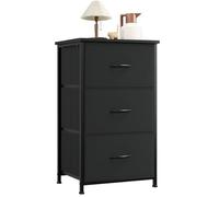 Somdot Commode de Rangement à 3 Tiroirs en Tissu, Noir | Meuble de Rangement Chambre 30P x 42l x 71,5H, Cadre en Acier Robuste, Dessus Étanche, Glissières Fluides, Pieds Réglables