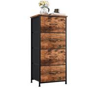 Somdot Commode de Rangement à 4 Tiroirs en Tissu, Marron | Meuble de Rangement Chambre 30P x 42l x 93H, Cadre en Acier Robuste, Dessus Étanche, Glissières Fluides, Pieds Réglables