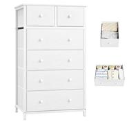 Somdot Commode de Rangement à 6 Tiroirs en Tissu, Blanc | Meuble de Rangement Chambre 40P x 60l x 102,5H, Cadre en Acier Robuste, Dessus Étanche, Glissières Fluides, Pieds Réglables