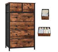 Somdot Commode de Rangement à 6 Tiroirs en Tissu, Marron | Meuble de Rangement Chambre 40P x 60l x 102,5H, Cadre en Acier Robuste, Dessus Étanche, Glissières Fluides, Pieds Réglables