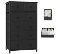 Somdot Commode de Rangement à 6 Tiroirs en Tissu, Noir | Meuble de Rangement Chambre 40P x 60l x 102,5H, Cadre en Acier Robuste, Dessus Étanche, Glissières Fluides, Pieds Réglables