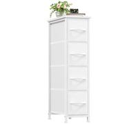 Somdot Commode de Rangement Étroite à 4 Tiroirs en Tissu, Blanc | Meuble de Rangement Chambre 48P x 20l x 75H, Cadre en Acier Robuste, Dessus Étanche, Glissières Fluides, Pieds Réglables