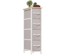 Somdot Commode de Rangement Étroite à 4 Tiroirs en Tissu, Gris Cendré | Meuble de Rangement Chambre 48P x 20l x 75H, Cadre en Acier Robuste, Dessus Étanche, Glissières Fluides, Pieds Réglables
