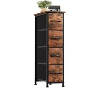Somdot Commode de Rangement Étroite à 4 Tiroirs en Tissu, Marron | Meuble de Rangement Chambre 48P x 20l x 75H, Cadre en Acier Robuste, Dessus Étanche, Glissières Fluides, Pieds Réglables