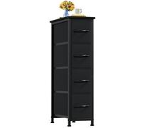 Somdot Commode de Rangement Étroite à 4 Tiroirs en Tissu, Noir | Meuble de Rangement Chambre 48P x 20l x 75H, Cadre en Acier Robuste, Dessus Étanche, Glissières Fluides, Pieds Réglables
