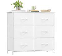 Somdot Commode en Tissu avec 6 Tiroirs pour Chambre Entrée, Blanc | Commode Chambre Adulte, Cadre en Acier, Dessus Étanche, Rangement de Vêtements pour Salon et Couloir, 30P x 80l x 71,5H