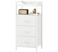 Somdot Commode Haute de Rangement avec 3 Tiroirs en Tissu, Blanc | Rangement Salon 29P x 38,7l x 77,6H, Compartiment Ouvert, Cadre en Acier, Dessus Étanche, Glissières Fluides, Pieds Réglables