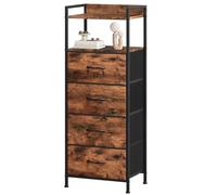 Somdot Commode Haute de Rangement avec 4 Tiroirs en Tissu, Marron | Rangement Salon 29P x 38,7l x 92,3H, Compartiment Ouvert, Cadre en Acier, Dessus Étanche, Glissières Fluides, Pieds Réglables
