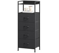 Somdot Commode Haute de Rangement avec 4 Tiroirs en Tissu, Noir | Rangement Salon 29P x 38,7l x 92,3H, Compartiment Ouvert, Cadre en Acier, Dessus Étanche, Glissières Fluides, Pieds Réglables