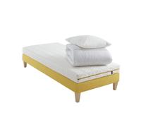 Someo - Ensemble Matelas Mousse, sommier, Pieds, Couette et Oreiller Aurore 200 70x190 en Bois - Blanc