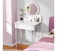 Somerway Coiffeuse avec Miroir, Coiffeuses avec miroirs LED, Meuble Coiffeuses, Grande Coiffeuse de Chambre à Coucher, 4 tiroirs et étagères de Rangement (Blanc Minimaliste)