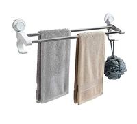 SOMESUM Porte-serviettes mural double à ventouse de 55 cm Porte-serviettes à 2 barres avec 2 petits crochets. de bain suspendues. Convient pour la salle bain et la cuisine. Installation