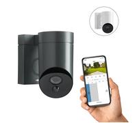 SOMFY 1875320 - Outdoor Camera grise - Caméra de surveillance extérieure wifi - Stickers alarme - 1080p Full HD - Sirène 110 dB -