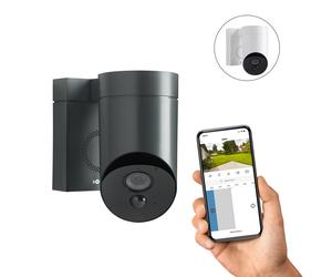 SOMFY 1875320 - Outdoor Camera grise - Caméra de surveillance extérieure wifi - Stickers alarme - 1080p Full HD - Sirène 110 dB -