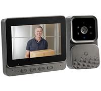 Somikon Sonnette sans fil avec caméra : sonnette vidéo sans fil Plug & Play avec moniteur, LED infrarouge, noir (avec caméra et moniteur, sonnette de porte sans fil, sans)