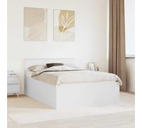 Sommier 140 x 200 cm blanc avec tête de lit, matériau en bois, design moderne pour chambre à coucher, lattes rigides pour un maintien stable du matelas.