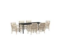 vidaXL Salon de jardin avec coussins 7 pcs Beige Poly-Rattan