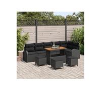 vidaXL Ensemble de canapé de jardin avec coussins 10 pcs noir poly rotin