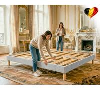 Sommier 90x200 Gris Clair, Hauteur 30 cm, à Lattes Actives en Bois, Cadre Tapissé, Structure et Pieds Solide en Bois Massifs, Stable et Silencieux, Lit 1 Personne pour Chambre Enfant ou Adulte