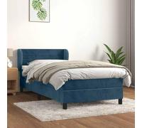Sommier à lattes avec matelas à ressorts ensachés et surmatelas Bleu foncé 90x190 cm lit complet velours haut de gamme tête de lit réglable soutien dos confort fermeté moyenne literie chambre adulte