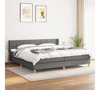 Sommier à lattes avec matelas à ressorts ensachés Gris foncé 200x200cm Tissu lit cadre rangement tête de lit réglable soutien dorsal confortable literie complète duo matelas avec manuel montage