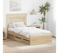 Sommier à lattes Bois d'ingénierie 75x190cm Chêne Sonoma avec Tiroirs, Cadre à Lattes Moderne pour Chambre à Coucher, Conception Autoportante avec Rangement Caché, Installation Facile.
