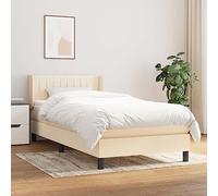Sommier à lattes de lit avec matelas Crème 80x200 cm Tissu, complet avec tête réglable et matelas à ressorts ensachés pour un sommeil réparateur, lit adulte avec surmatelas mousse, châssis bois
