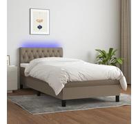 Sommier à lattes de lit avec matelas LED Taupe 90x190 cm Tissu complet avec tête de lit réglable surmatelas confortable et bande lumineuse RGB pour chambre à coucher salon ou studio literie durable