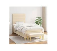 Sommier à Lattes de Lit avec Matelas, Lit Rembourré, Lit Simple, Lit Adulte de Chambre à Coucher Intérieur, Moderne, Crème 90x190 cm Tissu 3137202